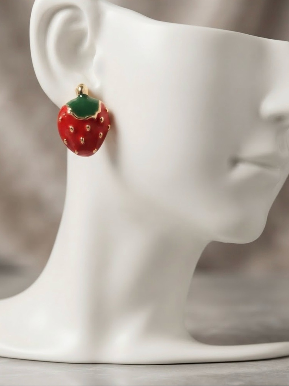 Strawberry Enamel Stud Earrings - Red & Green